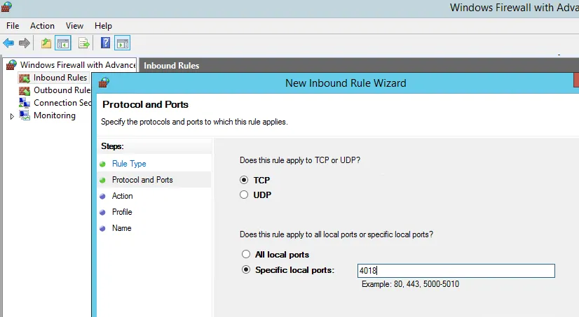 Windows firewall inbound rule