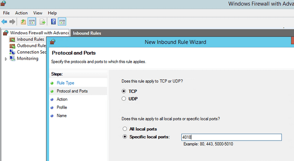 Windows firewall inbound rule